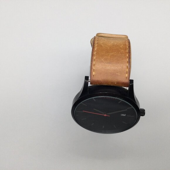 MVMT Classic Watch Men 45mm Black Date Brown Leather Band New Battery - Picture 3 of 16